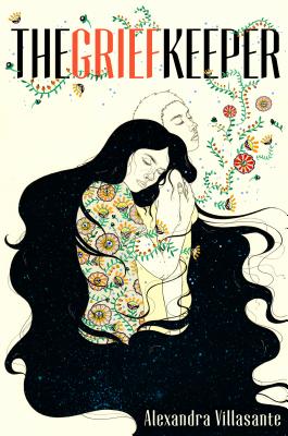 Cream-color background, a floral design scrolling across the top half of the cover, and a person with long, black hair holding a person with short hair.