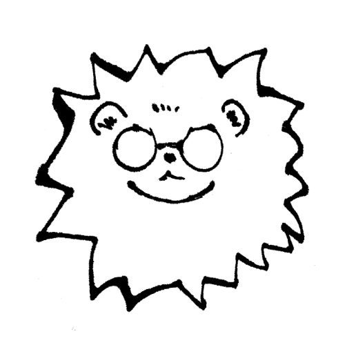 A black & white cartoon drawing of a hedgehog that represents the author.