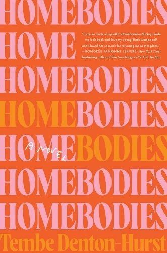 Orange background with pink text Homebodies repeated all over the cover. 